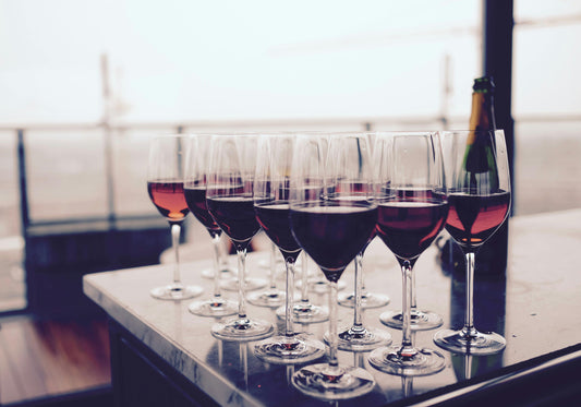 Red wine glasses on a table